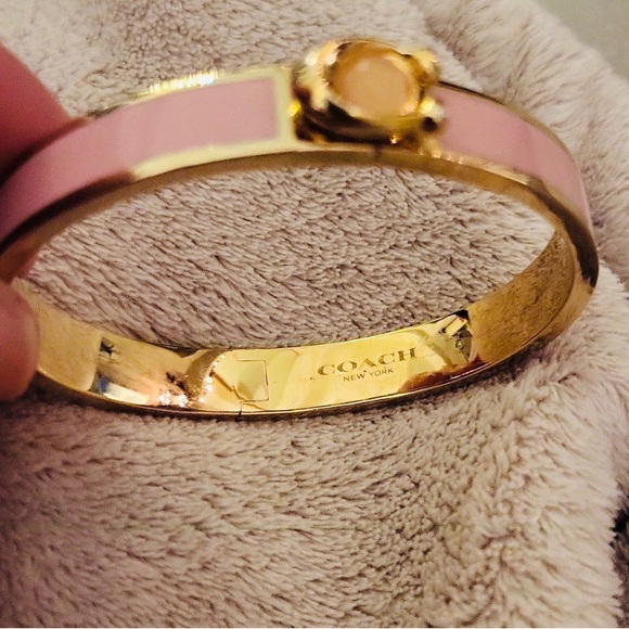 COACH Signature Push Hinged Bangle In Gold/Blush Pink Style $128 - Picture 2 of 5